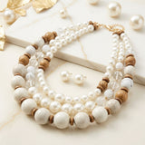Chunky Ivory Glazed Bead & Pearl Layered Necklace
