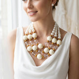 Chunky Ivory Glazed Bead & Pearl Layered Necklace