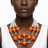 Chunky Orange Glazed Bead & Pearl Layered Necklace