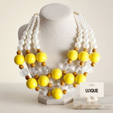 Chunky Yellow Glazed Bead & Pearl Layered Necklace