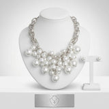 White Pearl Cluster Opulent Chunky Bib Necklace