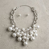 White Pearl Cluster Opulent Chunky Bib Necklace
