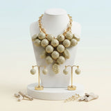 Chunky Ivory Crackle Bead Chainmaille Bib Necklace