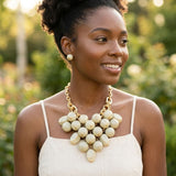 Chunky Ivory Crackle Bead Chainmaille Bib Necklace