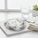 White Pearl and Silver Mesh Chain Knotted Necklace