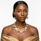 Creamy Ivory Marbled Oval Bead Collar Necklace