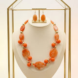 Rustic Orange Marbled Oval Bead Collar Necklace