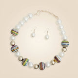 Multicolor Striped Bead Cream 20mm Pearl Necklace