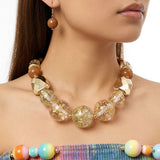 Earthy Brown Gold Flake Marble Beaded Necklace