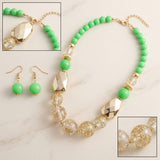 Bright Green Gold Flake Marble Beaded Necklace