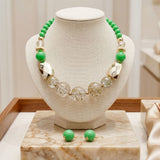 Bright Green Gold Flake Marble Beaded Necklace
