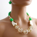 Bright Green Gold Flake Marble Beaded Necklace