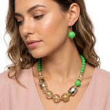 Bright Green Gold Flake Marble Beaded Necklace