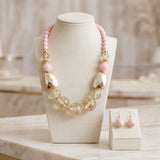 Blush Pink Gold Flake Marble Beaded Necklace