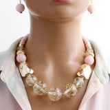 Blush Pink Gold Flake Marble Beaded Necklace