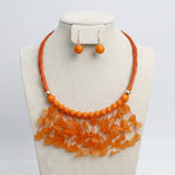 Orange Cascading Leaves Beaded Cord Necklace
