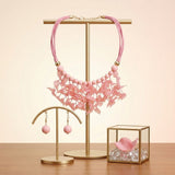 Pink Cascading Leaves Beaded Cord Necklace