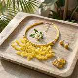 Yellow Cascading Leaves Beaded Cord Necklace