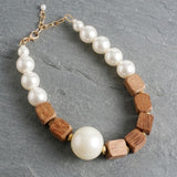 Chunky Wooden Cube & Jumbo Pearl Necklace