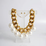 Ultra Chunky Gold Chain Necklace with Pearls