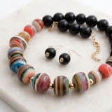 Multicolor Striped Resin Chunky Beaded Necklace