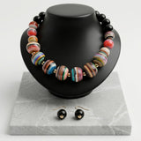 Multicolor Striped Resin Chunky Beaded Necklace