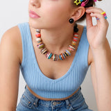 Multicolor Striped Resin Chunky Beaded Necklace