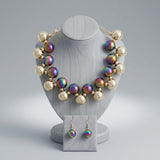 Necklace Black Iridescent Gold Bubble Ball Bead