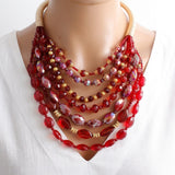 Layered Red Crystal Beads & Gold Coil Necklace