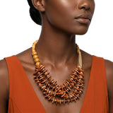 Tribal Brown Disc & Wood Chunky Bib Necklace