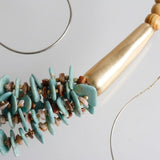 Tribal Turquoise Disc & Wood Chunky Bib Necklace