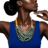 Tribal Turquoise Disc & Wood Chunky Bib Necklace