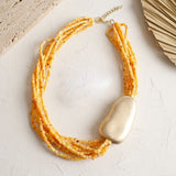 Tribal Mustard Yellow Cube Bead 9 Strand Necklace