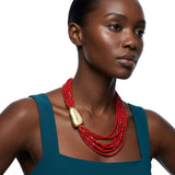 Tribal Coral Red Cube Bead 9 Strand Necklace