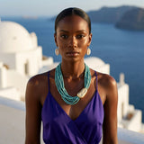Tribal Turquoise Cube Bead 9 Strand Necklace