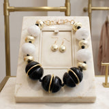 Onyx Black & White Marble Chunky Bead Necklace