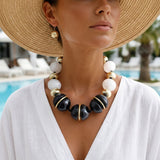 Onyx Black & White Marble Chunky Bead Necklace