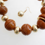 Swirled Caramel Brown Marble Chunky Bead Necklace