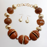 Swirled Caramel Brown Marble Chunky Bead Necklace