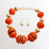 Orange & Gold Marble Chunky Bead Necklace