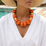 Orange & Gold Marble Chunky Bead Necklace