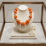 Orange & Gold Marble Chunky Bead Necklace