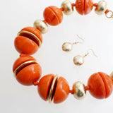 Orange & Gold Marble Chunky Bead Necklace