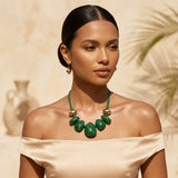 Green Resin Pebble & Cord Bib Collar Necklace Set