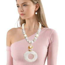 Cargar imagen en el visor de la galería, Pendant Cream Marble Bead Long Tribal Necklace
