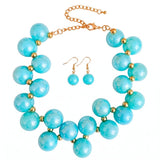 Aqua Blue Marble Bubble Ball Bead Necklace