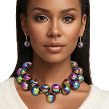 Load image into Gallery viewer, Necklace Black Iridescent Bubble Ball Bead Set
