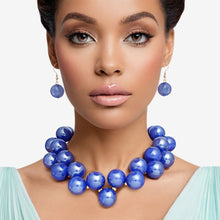 Cargar imagen en el visor de la galería, Necklace Blue Swirled Marble Bubble Ball Bead Set
