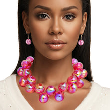 Load image into Gallery viewer, Necklace Fuchsia Iridescent Bubble Ball Bead Set
