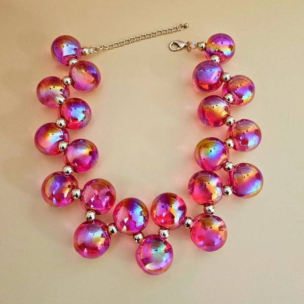 Necklace Fuchsia Iridescent Bubble Ball Bead Set